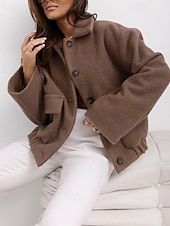 billige Kåper og trenchcoats-Dame Frakk Blazer Hold Varm Bekvem Knapper Elegant Mote Utendørs عادي Ut på byen Fritid / hverdag Helg Enkeltkneppet Normal Knaphul Normal Langermet Yttertøy Svart Aprikos kaffe Vår Høst