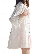 abordables Caftans-Maillots de bain pour femmes Robe de bain Cover Up Maillot de bain en dentelle Mode de vacances Plage Unisexe Manches longues Maillots de bain