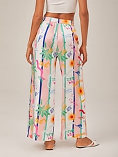 cheap Pants-Tropical Print Wide-Leg Pants