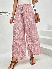 billiga breda ben och hög midja-Kvinnors vida chinos baggy byxor semester mode full längd hög midja blommig elastisk midja tryck komfort utomhus mikro-elastisk semester gata avslappnad svart vit rosa khaki sommar vår