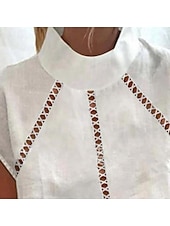 olcso Ingek-Wnętrz kobiece bawełniane len/leniakuyente jednolity kolor bohemia codzienne stylowe długie rękawki kołnierz regularne felszok codzienne wakacyjne wyjściowe patchwork biały lato tavasz