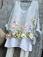 tanie Kwiatowe topy-Damskie Bluzka Kwiaty Graficzny Elegancki Codzienny Rękaw 3/4 W serek Zwykłe topy Codzienny Biały Rumiany róż Niebieski Fioletowy Zielony Lato Wiosna