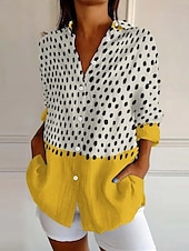 abordables Tops à Rayures et Géométriques pour Femmes-Femmes Chemise Graphique Géométrique À pois Quotidien Élégant Manche Courte manche longue Col de chemise Hauts Réguliers Quotidien Vert cendré Jaune Bleu Violet Été Printemps