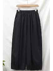 economico Pantaloni in lino e cotone semplici-Per donna Pantaloni in cotone e lino Culotte Moda Streetwear Lunghezza intera Naturale Semplice Tasca Elastico in vita Comodo All&#039;aperto Confortevole Vacanza Weekend Marrone rossastro Nero Verde