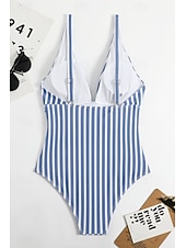 abordables Maillots de bain une pièce-Femmes Maillots de Bain Une Pièce Maillot de bain Dos nu Tropical Tenues de plage Rayé Fil en V Sans manches Maillots de bain