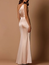 levne růžová-Růžové modré A-line jedno rameno večerní šaty elegantní šaty formální svatba délky podlahy bez rukávů satén s třpytkami a řasením