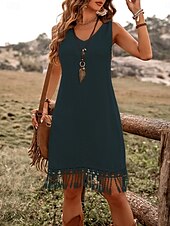 abordables Robe Simple-Robe mini femme robe d&#039;été en couleur unie décontractée quotidienne ajustement régulier graphique sans manches col rond vert armée bleu marine marron été
