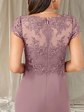 preiswerte Bodenlänge-Meerjungfrau  Trompeten Brautmutter Kleid Hochzeitsgast Eleganter V-Ausschnitt Bodenlang Chiffon Spitze Cap Ärmeln mit Spitzen Rüschen Applikationen