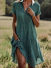 economico Abiti a camicia-mini abito da donna a pois con volant e orlo a camicia, casual, quotidiano, manica corta, estivo