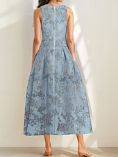 cheap Cocktail Dresses-Floral Brocade Jacquard Cocktail Dresses Elegant Dress Formal Semi Forml Wedding Ankle Length Sleeveless V Neck with Slit