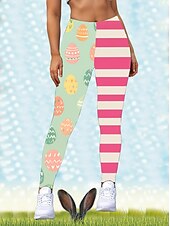 cheap Easter Bottoms-Easter Women&#039;s Leggings Trousers Tummy Control Stretchy High Waisted Pink White Striped Yoga Pants