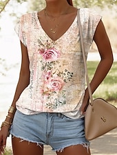 voordelige Bloemen Tanktop-Dames Hemdje Tanktop Bloemig Grafisch Vintage Casual Mouwloos V-hals Normale tops Dagelijks Afdrukken Blozend Roze Rood blauw Paars Groen Zomer Lente