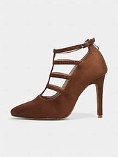 cheap Ballroom Shoes &amp; Modern Dance Shoes-Brown Suede Strappy High Heel Dance Shoes for Women – Elegant Closed Toe Latin Ballroom Practice Pumps