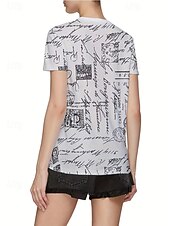levne tričko umění a designu-Dámské Tričko Letní vrcholy Grafika Písmeno Klasické Na běžné nošení Krátký rukáv Do V Crop Tops Denní Víkend Tisk Bílá Léto Jaro Podzim