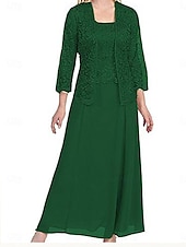 levne Sety šatů pro maminky-Sady Šatů Matka Nevěsty Šaty Elegantní Jednoduché Čtvercový Výstřih Podlahová Délka Polyester Dlouhý Rukáv s Jednoduchou Barvou