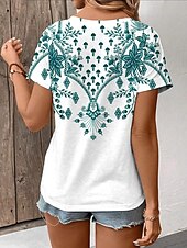 preiswerte Boho-T-Shirt-Damen T Shirt Grafik Stammes Vintage Stilvoll Lässig Kurzarm V Ausschnitt Normale Oberteile Täglich Druck Weiß Sommer Frühling