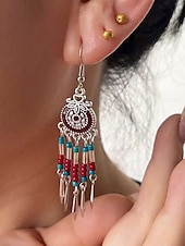 cheap Women&#039;s Earring-Bohemian Style Beaded Dangle Earrings for Women - Colorful Red and Blue, Tribal Chic, Perfect for Summer, Festivals and Casual Outfits