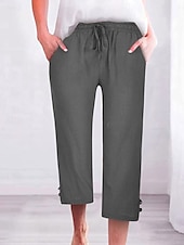 billiga Byxa i vanlig bomullslinne-Kvinnors Chinos Enfärgad Mode Streetwear Grundläggande Kalf Längd Medium Midja Enfärgad Fickor Dragkedja Komfort Utomhus Mikro-elastisk Semester Gatu Daglig Mörk Grå Ametist Grå Svart Sommar Vår