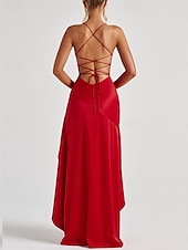 billiga Balklänningar-Havfrue  trumpet Quinceanera klänningar Elegant klänning bröllop bröllopsgäst golvlång utan ärm spaghetti axelrem polyester rygglös med spricka