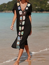 abordables Robes de plage-Maillots de Bain Femme Couverture Robe de Bain Maillot Patchwork Vacances Plage Tenue Couleur Unie Col en V Manches Courtes Maillots de Bain
