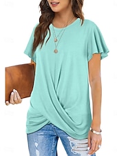abordables T-shirt uni-T-shirt femme de couleur unie Uni Classique Moderne Décontracté Manches courtes Col rond Hauts réguliers Quotidien Week-end Noir Blanc Vert clair Rose Bleu Été