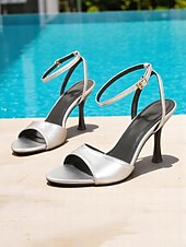 olcso Koktél-női ezüst metál bokapántos kitten heel slingback szandál – minimalista, nyitott orrú ruhacipő tengerparti esküvőkre, koktélrendezvényekre és nyári bulikra