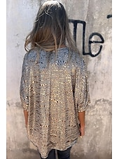 levne tričko umění a designu-Dámské Halenka Leopard Moderní Poloviční rukáv Do V Běžné topy Denní Dovolená Jdeme ven Tisk Stříbrná Černá Léto