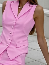 cheap Women’s Short Sets-Women&#039;s Active Basic Cotton Linen Sets Vest Pants Sets Sleeveless Shirt Collar Solid Color Dubbele Rij Knopen Outdoor Date Pink Blue Summer Regular Fit