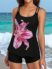 Women's Swimsuits Tankini 2 Piece Shorts Swimsuit Backless Vacation Beach Wear Floral Graphic U Neck Sleeveless Bathing Suits4