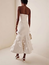 economico Abiti bianchi-Abiti da sposa con applicazioni floreali 3D abito da doccia per la sposa senza maniche lunghezza midi in satin sirena con colore solido