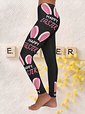 cheap Easter Bottoms-Easter Women&#039;s Leggings Trousers High Rise Yoga Pants Cute Bunny Rabbit Ear Happy Easter Letter Printed Casual Tights