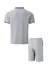 cheap Sports-Men&#039;s Waffle Polo Shirts Golf Shirt Work Casual Lapel Short Sleeve Basic Modern Color Block Patchwork 2 Piece Summer Regular Fit Black White Royal Blue Khaki Gray Waffle Polo Shirts