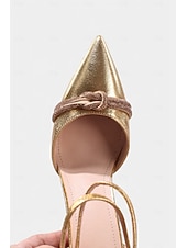 economico Pumps Classici-Scarpe con tacco a spillo a punta metallizzata color oro da donna – scarpe da ballo con doppio cinturino per feste tra ragazze e glamour serale