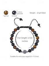 levne Pánské šperky-pánský náramek z tygřího oka a černý matný korálkový náramek s kouzlem – natahovací náramek z přírodního kamene pro cestování, dobrodružství, narozeninový dárek nebo dárek k promoci