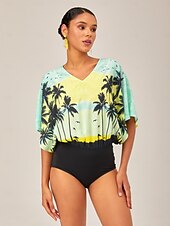 Χαμηλού Κόστους Jumpsuits-ντεγκραντέ φοίνικα τύπωμα casual παραλία κορμάκι σε στυλ διακοπών