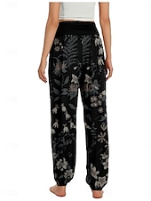 economico Pantaloni in cotone e lino con grafica-Per donna Pantaloni ispirati al lino Gamba larga Pantaloni Stile Etnico Casual Boho Lunghezza intera Vita Alta Floreale Foglia Tropicale Tasca Elastico in vita Stampa Traspirabilità Morbido