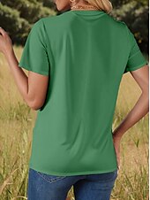ieftine Umor &amp; Citate tricou-Pentru femei Tricou Grafic Scrisă Stilat Clasic Casual Manșon scurt În V Topuri obișnuite Zilnic Sfârșit de săptămână Imprimeu Trifoi Vară Primăvară
