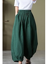 economico Pantaloni in lino e cotone semplici-Per donna Pantaloni in cotone e lino Culotte Moda Streetwear Lunghezza intera Naturale Semplice Tasca Elastico in vita Comodo All&#039;aperto Confortevole Vacanza Weekend Marrone rossastro Nero Verde