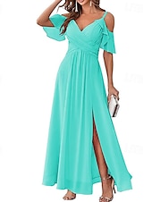 preiswerte abendkleider-Damen Langes Kleid Maxikleid Abschlussballkleid Partykleid Cocktailkleid Mode Party Besonderer Anlass Date Normale Passform Einfach Kurzarm V Ausschnitt Gelb Hellgrün Blau Grün Sommer