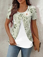 billige Blomster t-skjorte-Dame T skjorte Blomstret Grafisk Elegant Stilfull Kortermet Crew-hals Rund hals Vanlige topper Daglig Ut på byen Lapper Knapper Lag-på-lag Rosa Blå Grønn Sommer Vår