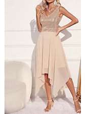 abordables Robes à paillettes-Femmes Robe Midi Robes à paillettes Robe de Soirée Robe Élégante Mode Soirée Coupe régulière Bloc de Couleur Sans manches Col en V Vert Abricot Été