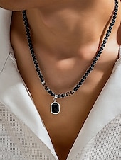 cheap Men&#039;s Jewelry-Men&#039;s Black Onyx Beaded Necklace with Tiger Eye Accents and Silver Pendant – Stylish Gift for Casual and Formal Occasions