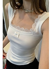 cheap Lace Tops-Women&#039;s Blouse Lace Tops Plain Modern Sleeveless Square Neck Regular Tops Holiday Going out Lace Black White Summer