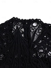 abordables Robes en dentelle blanche-Femmes Robe Midi Robe trapèze Robe Plissée Fête cocktail Robes semi-formelles Soirée Coupe régulière Couleur Unie manche longue Col montant Noir Blanche Rose Claire Été Printemps