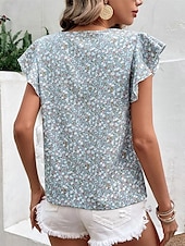 preiswerte Damen Einfache Oberteile-Damen T Shirt Blumen Mode Modern Kurzarm Rundhalsausschnitt Normale Oberteile Täglich Ausgehen Rüsche Grün Sommer