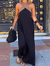 abordables Robe Simple-Femmes Robe maxi Robe d&#039;été Occasionnel Quotidien Coupe régulière Graphique Sans manches Col Halter Noir Blanche Vin Fuchsia Été