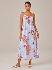 preiswerte Blumenkleider-rotes Urlaubs-Camisolekleid mit Meeresmotiv