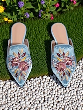 abordables Ballerines femme-mules en satin brodées à bout pointu pour femmes – ballerines à enfiler à fleurs vintage pour les rendez-vous décontractés et les promenades en plein air
