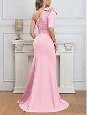 billiga Rosa-sjöjungfru / trumpet aftonklänning hög split rosa klänning formell bröllop gäst golvlängd ärmlös en axel stretch crepe med ros blomma 2025