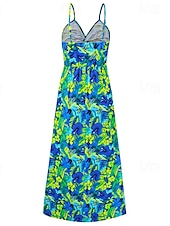 abordables Robes Floraux Imprimés-Femmes Robe Midi Robe d&#039;été Robe Nuisette Robe bohème Mode Moderne Quotidien Plage Week-end Coupe régulière Fleuri Sans manches Col en V Jaune clair Jaune Bleu Violet Été